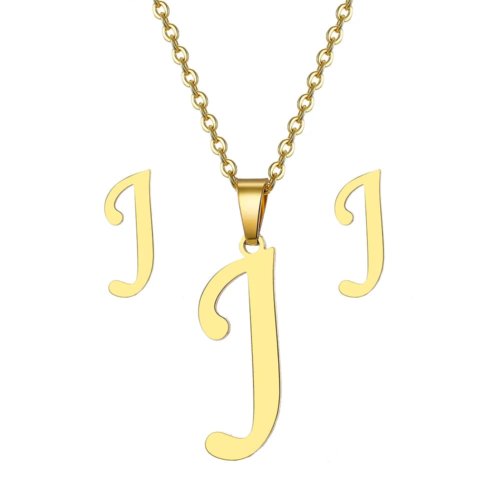 Custom Letter Earrings and Necklace Jewelry Set