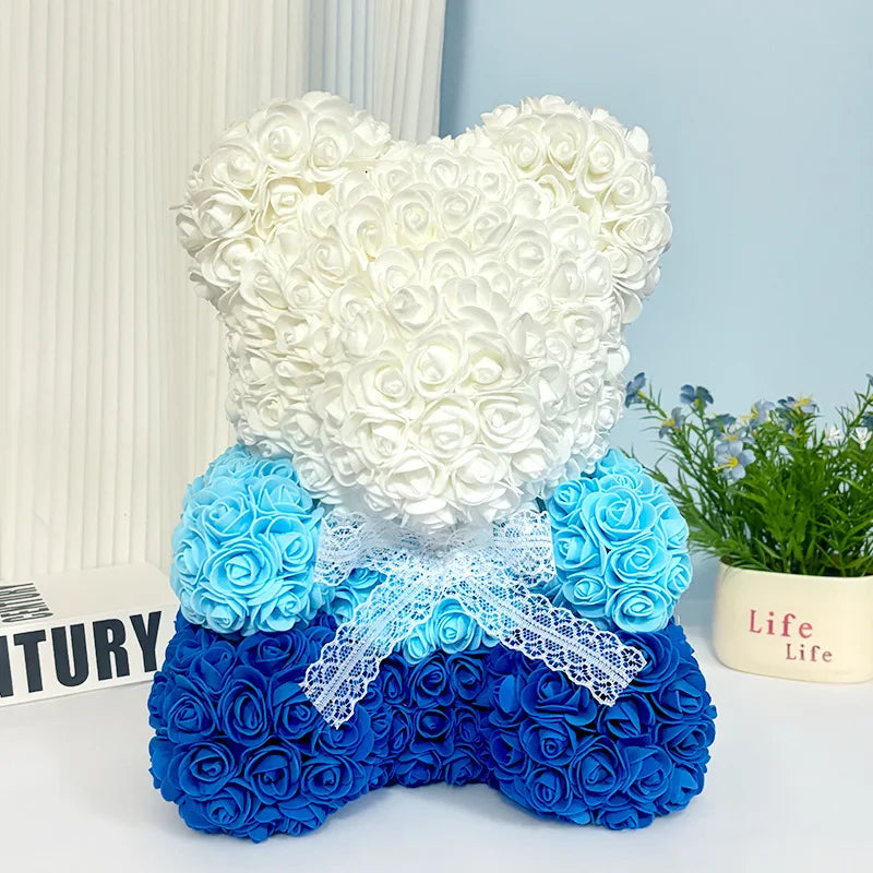 Valentine Gifts Decoration Rose Bear Artificial Flower With Box Lights Teddy Bear for Women Girlfriend Birthday Gift Love Flower