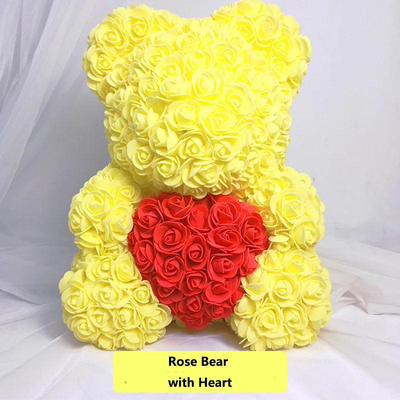 Valentine Gifts Decoration Rose Bear Artificial Flower With Box Lights Teddy Bear for Women Girlfriend Birthday Gift Love Flower