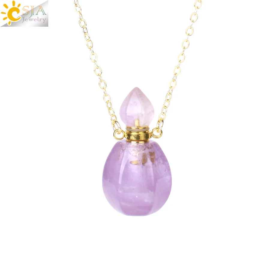 Fillable Crystal Jewelry Natural Stone Pendant Necklace