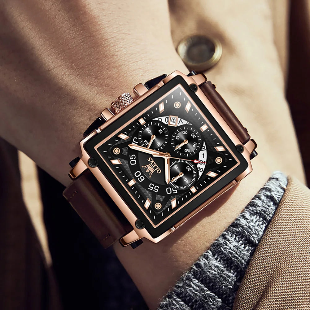 OLEVS Multifunctional Chronograph Square Quartz Watch for Man