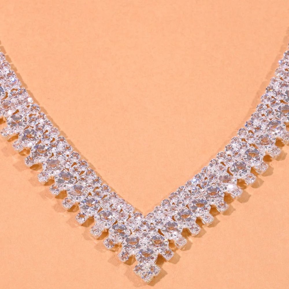 Hot Sale Shiny CZ Zircon Crystal Necklace Earrings Set Europe Luxury Fashion Engagement Wedding Bridal Jewelry Set Women