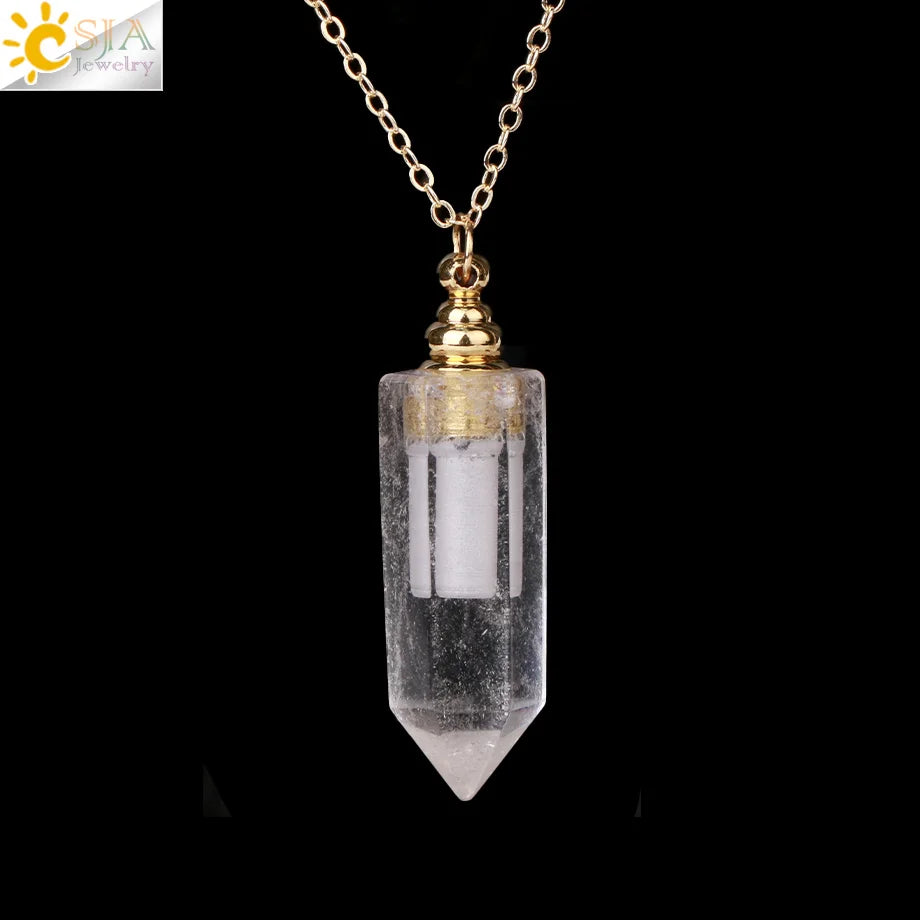 Fillable Crystal Jewelry Natural Stone Pendant Necklace