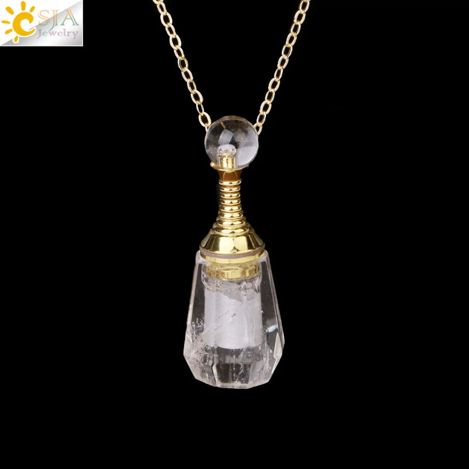 Fillable Crystal Jewelry Natural Stone Pendant Necklace
