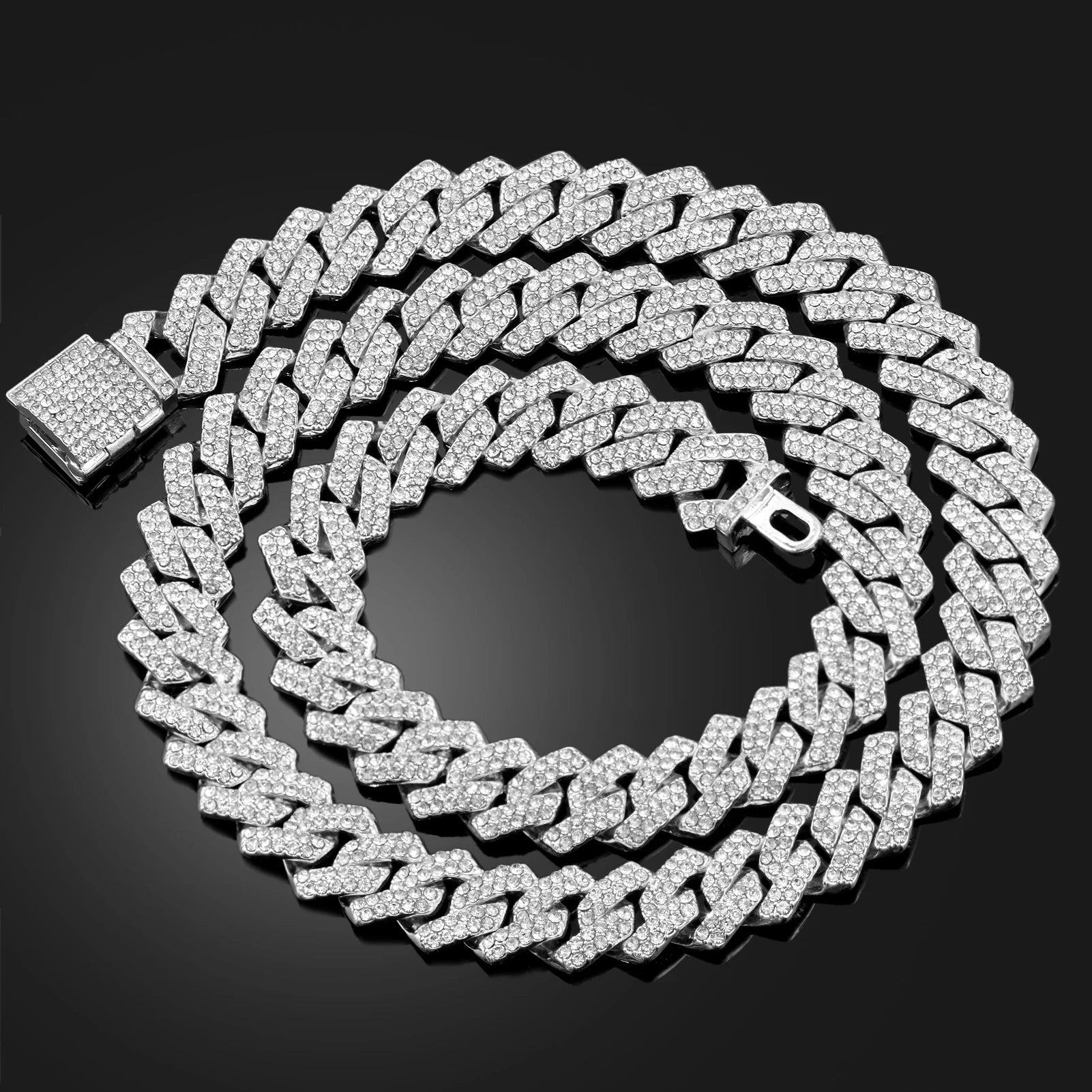 Paved Cuban Link Chain Tennis Necklace Women Men 13/14MM Prong Necklace