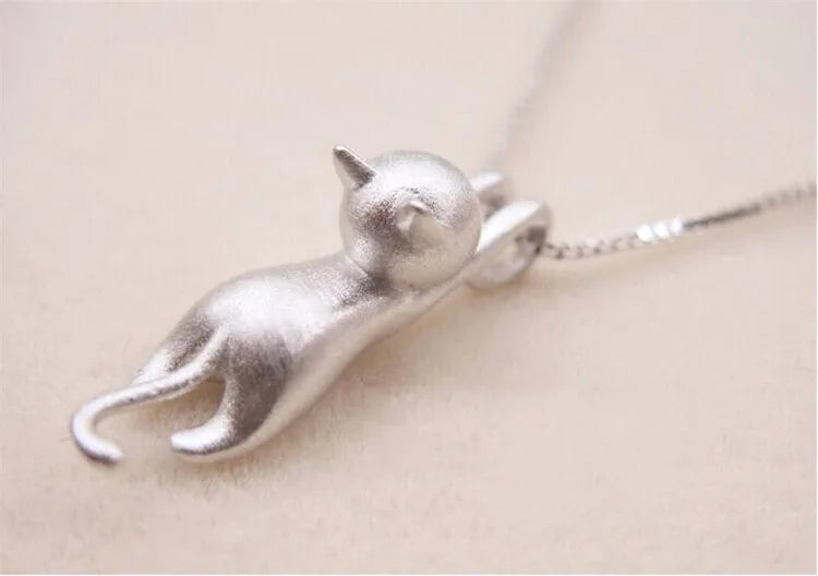 925 Sterling Silver Simple Animal Cute Kitty Clavicle Chain Pendant