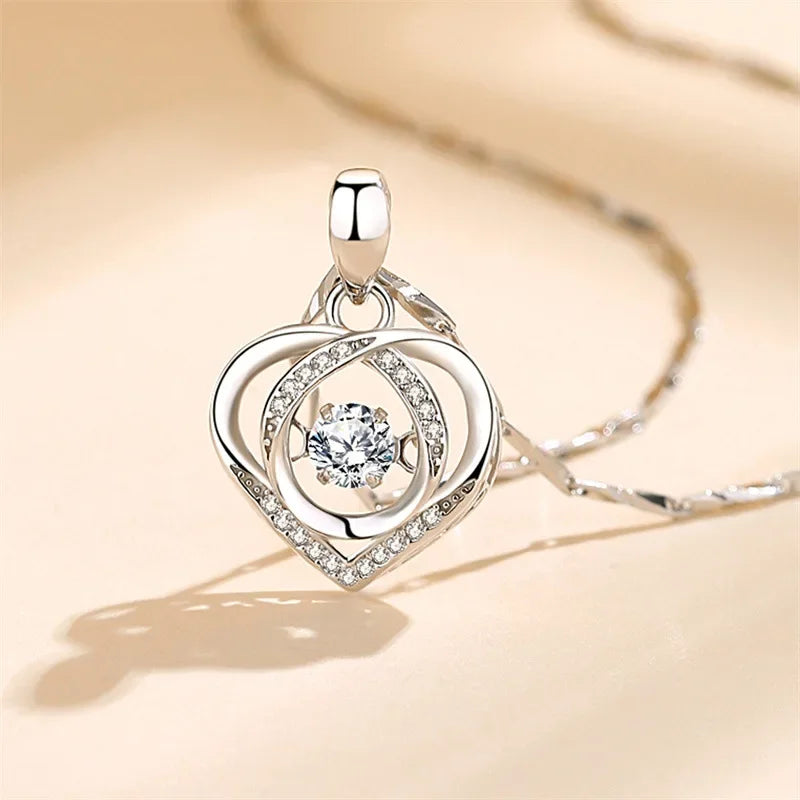 925 Sterling Silver Heart Shaped Necklace Bracelet Set for Women Vintage Crystal Bracelets