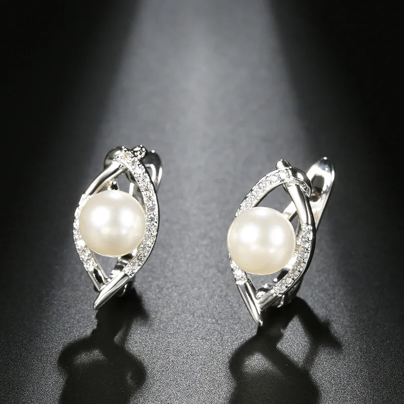Natural Pearl and Diamond Stud Earrings
