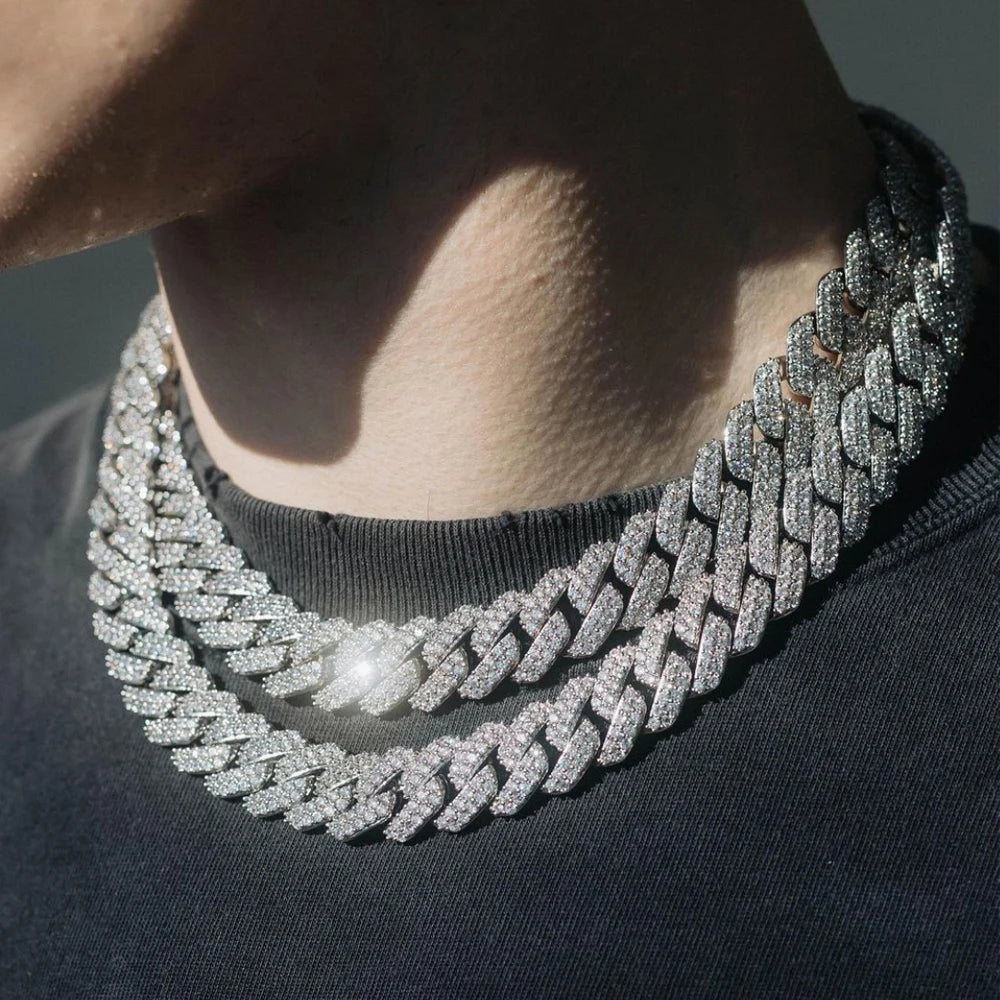 Paved Cuban Link Chain Tennis Necklace Women Men 13/14MM Prong Necklace