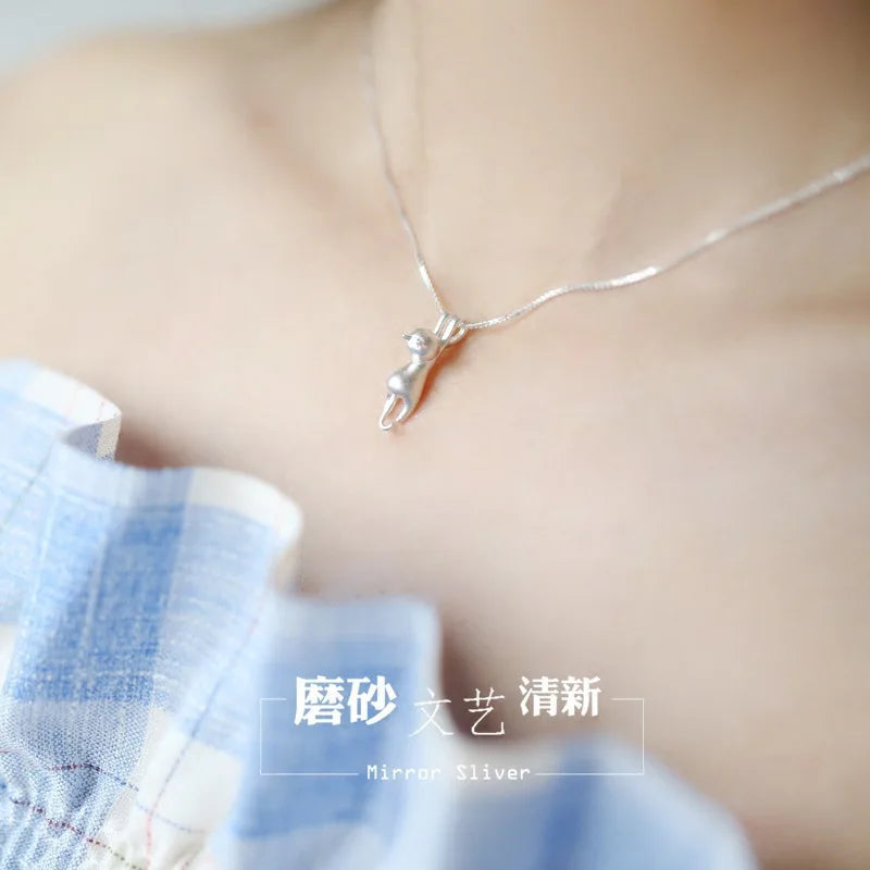 925 Sterling Silver Simple Animal Cute Kitty Clavicle Chain Pendant