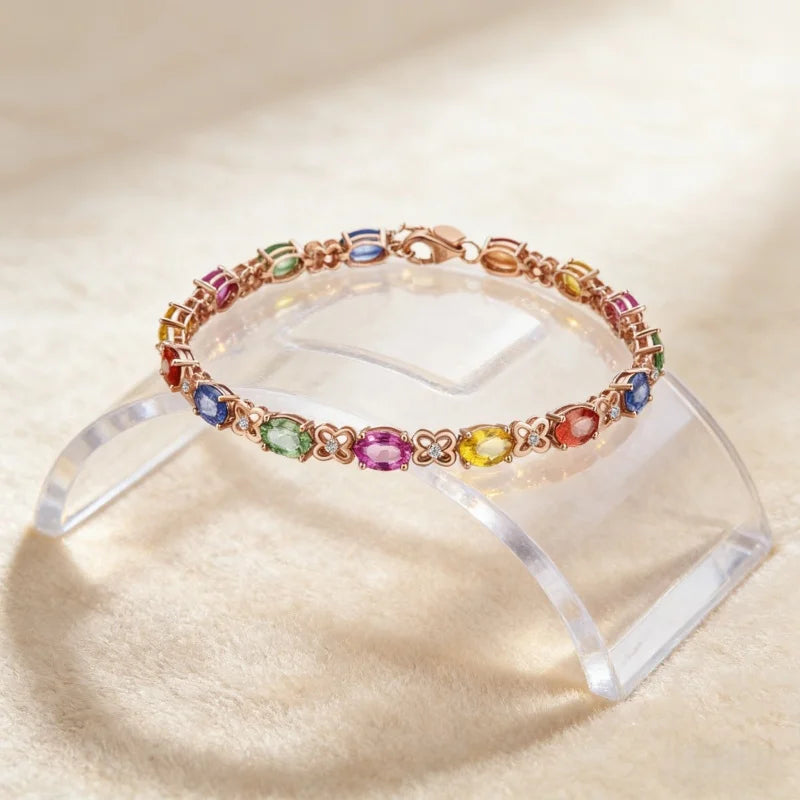 925 Silver Bracelet Exquisite Colored Gemstone Rose Gold And Silver Bracelet