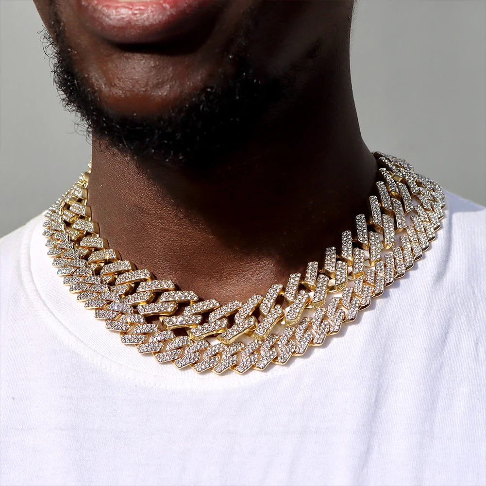 Cuban Link Chain 14MM Prong Diamond Cuban Chain Choker Necklaces for Women or Men