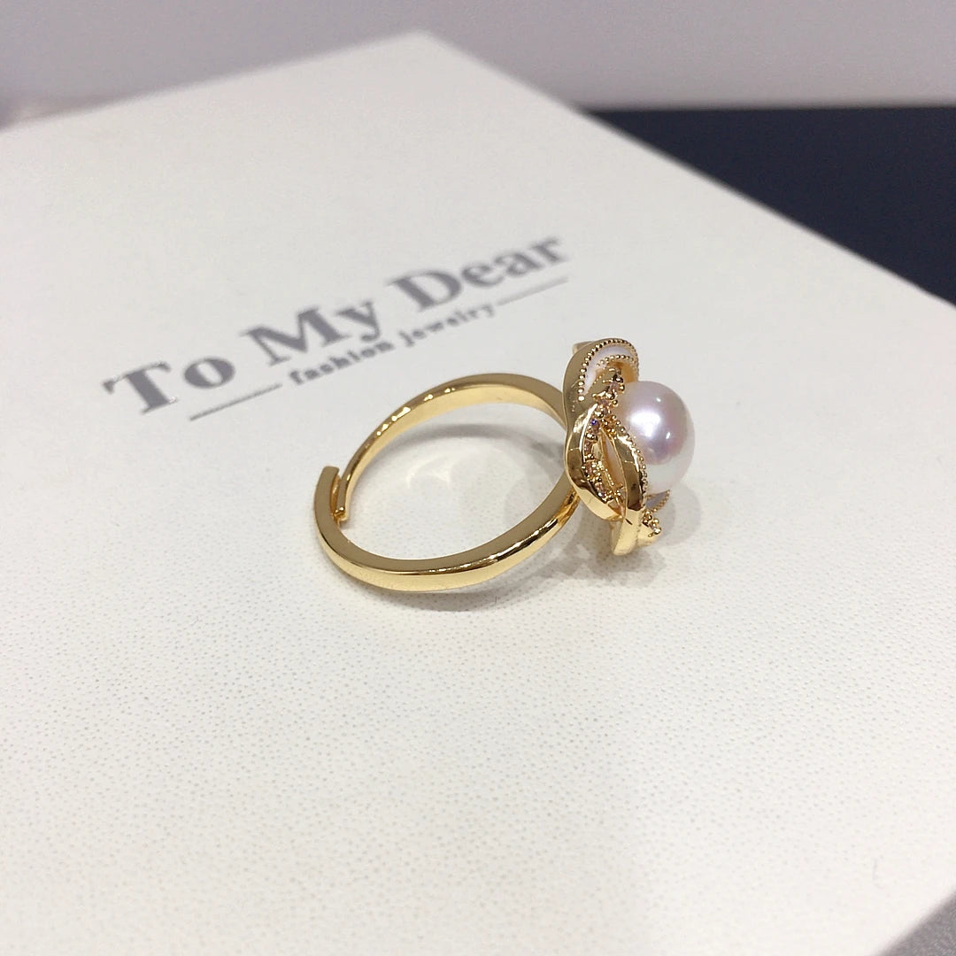 18k Gold and Freshwater Pearl Wedding Set with Bird's Nest Design