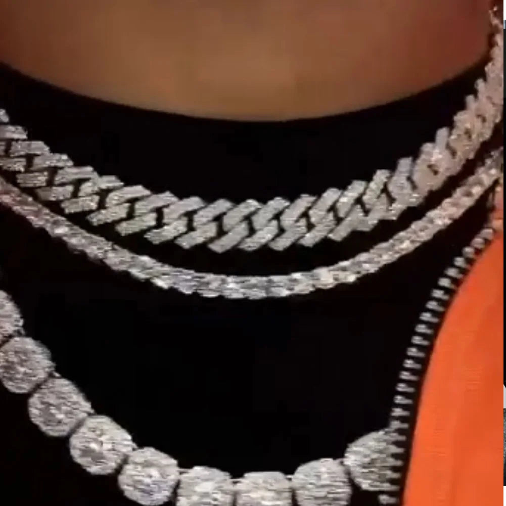 Paved Cuban Link Chain Tennis Necklace Women Men 13/14MM Prong Necklace