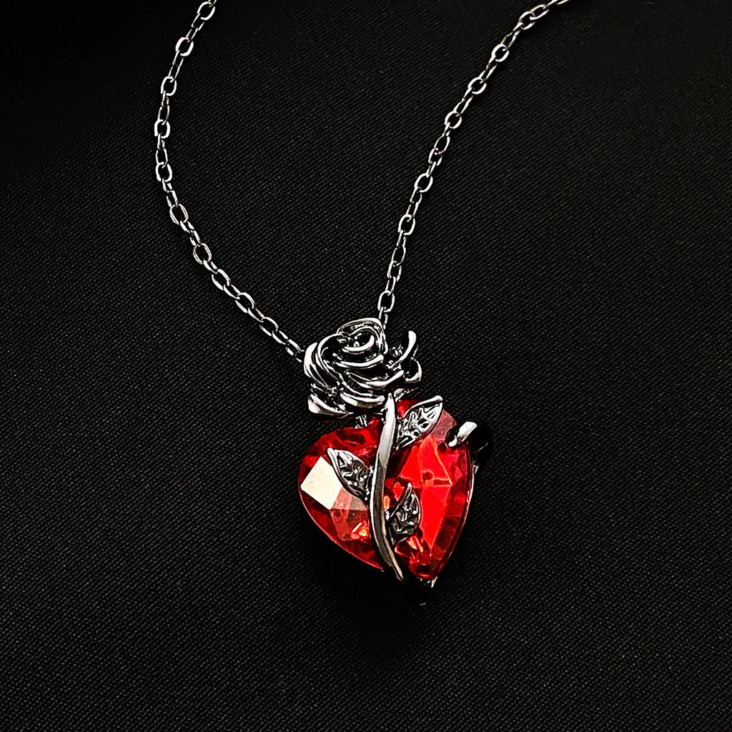 Gothic Rose Red Love Necklace Women's