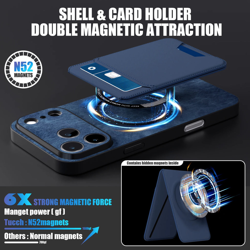 Wallet Case for Apple iPhone 17 16 15 14 13 Pro/Pro Max/Plus Series, 2 in 1 Strong Magnetic Detachable, Shockproof Phone Case Slim Leather Phone Stand