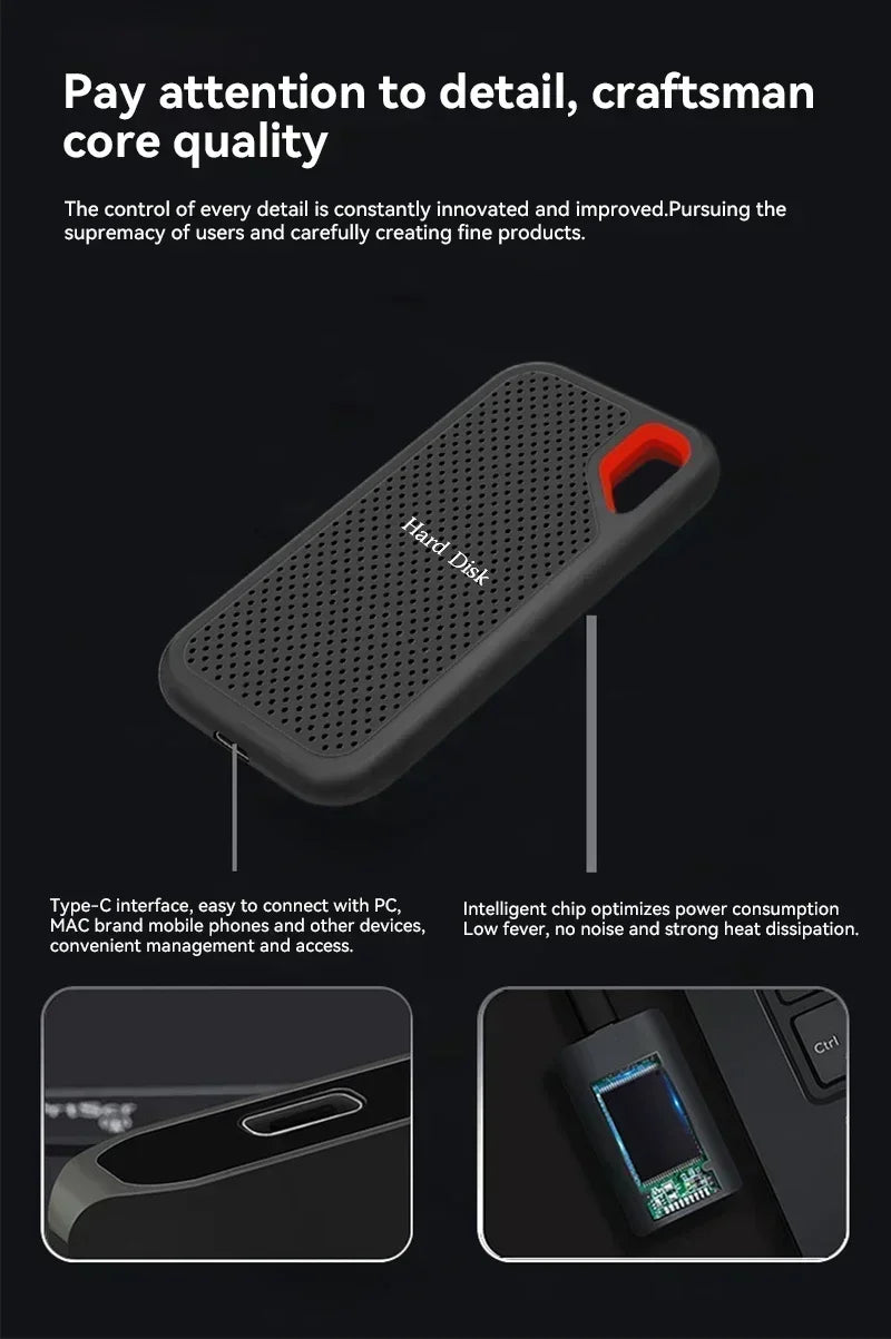 Huge Capacity Portable SSD 128TB High Speed External Hard Drive 1TB Hard Disk 2TB 4TB USB 3.1 Storage Device for Laptop/PC/Phone