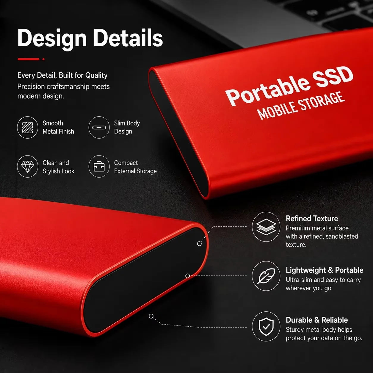 1TB External SSD Portable Hard Drive USB 3.0 Type-C Fast Storage Plug Play for Laptop Mac PC Student Daily Use