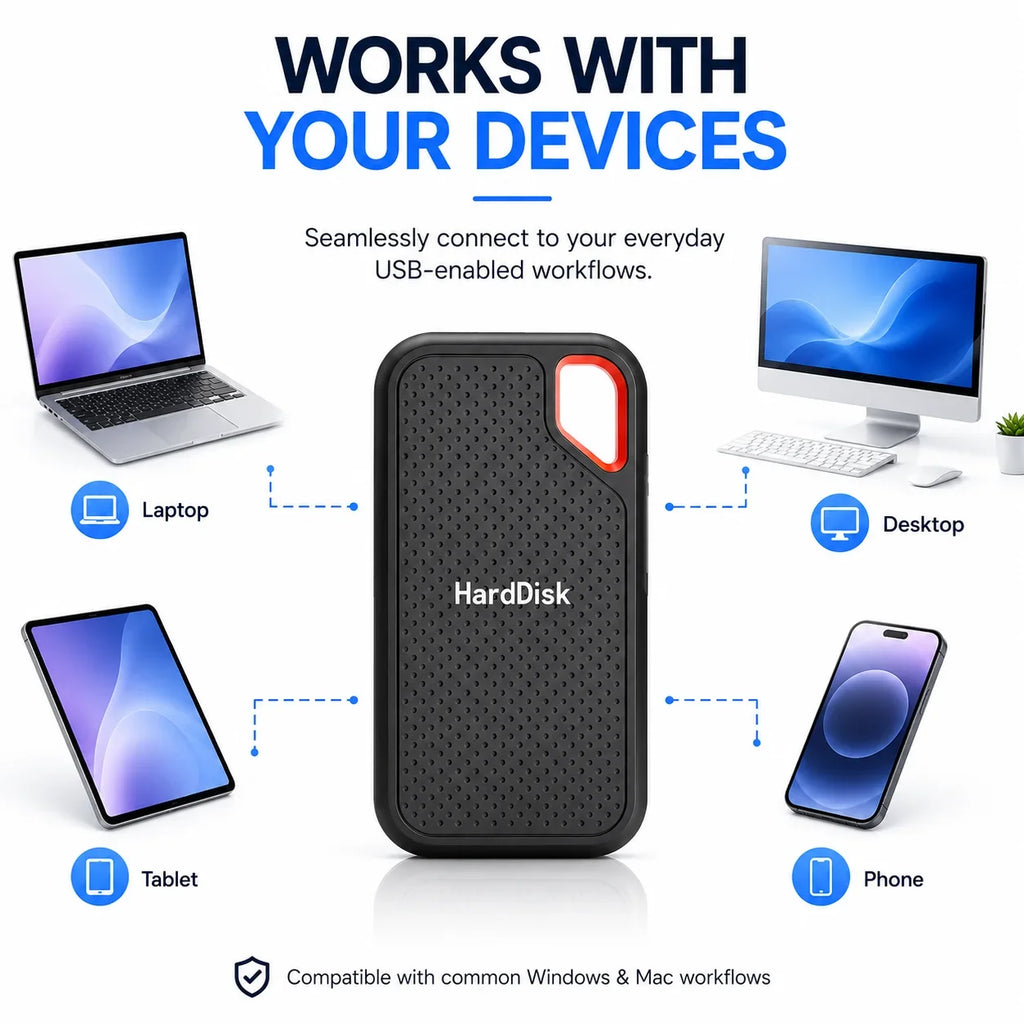 1TB External Hard Drive 2TB Portable SSD USB-C Fast Storage Disk for Laptop Mac PC Phone Photo File Backup