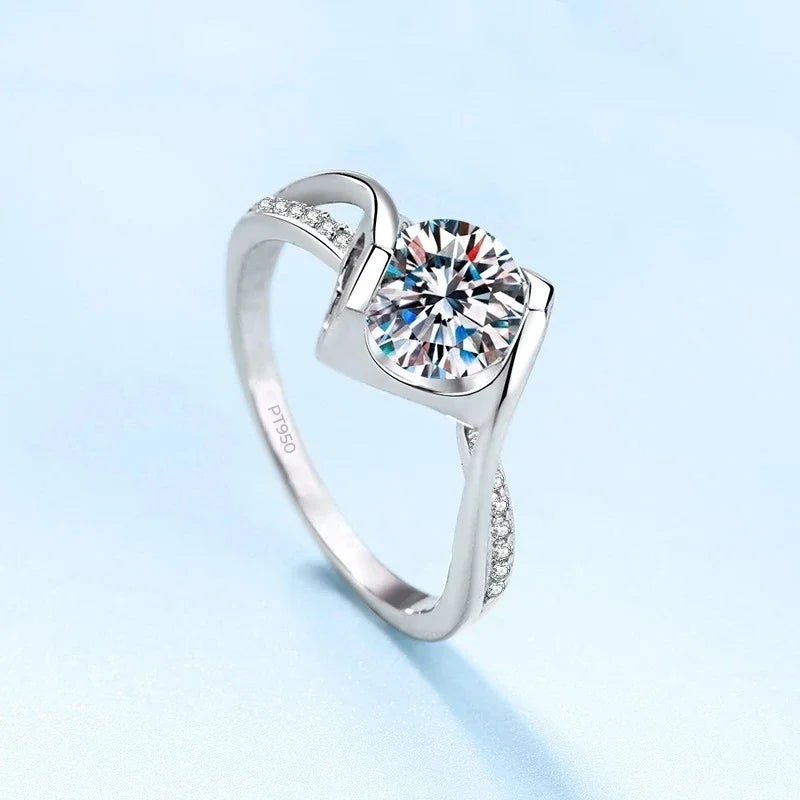 Platinum 1CT- 0.5CT  Rings Girl Angel's Kiss Micro inlaid Diamond Ring Engagement