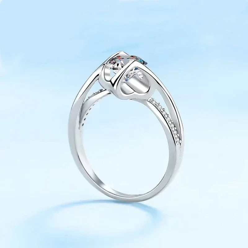 Platinum 1CT- 0.5CT  Rings Girl Angel's Kiss Micro inlaid Diamond Ring Engagement