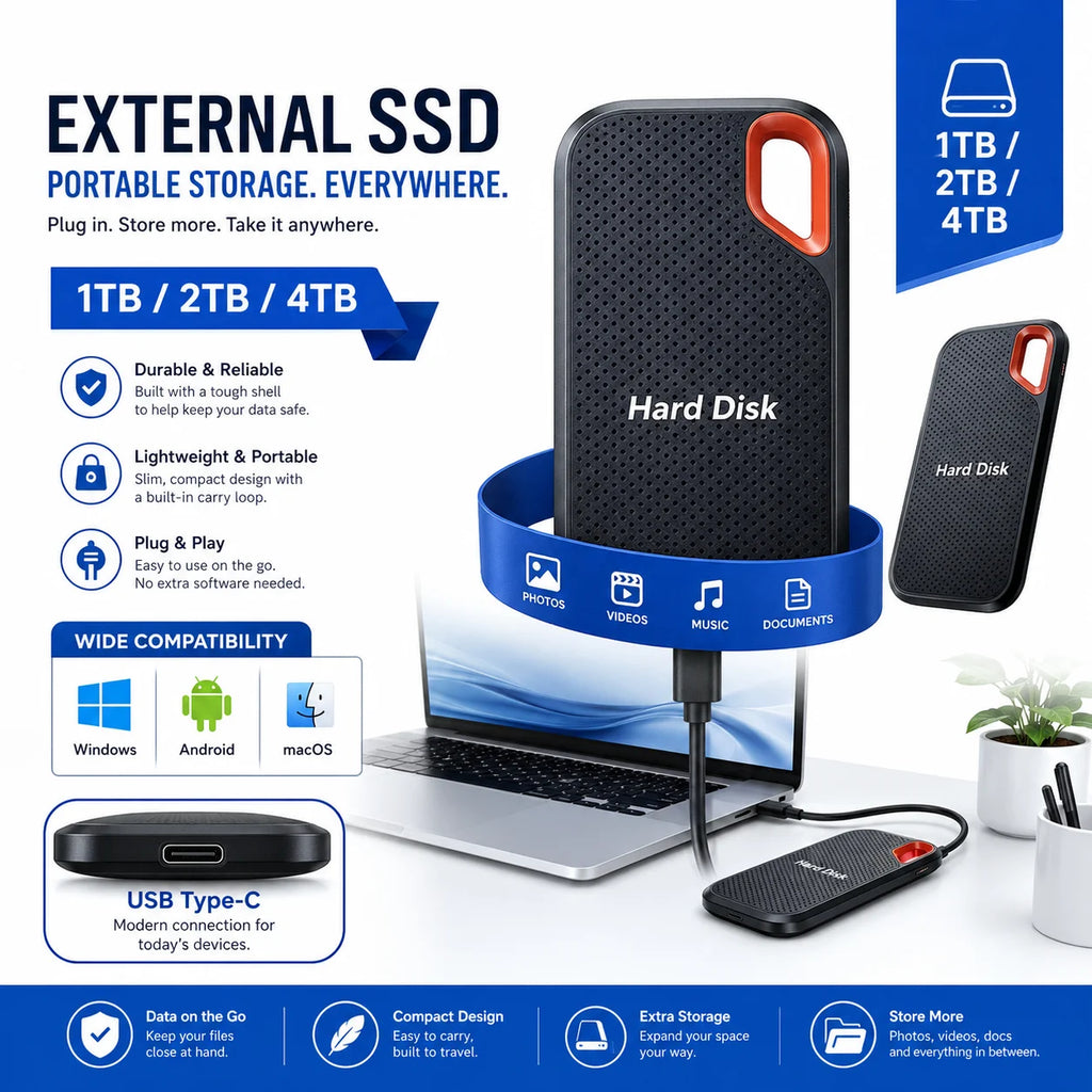 1TB External Hard Drive 2TB Portable SSD USB-C Fast Storage Disk for Laptop Mac PC Phone Photo File Backup