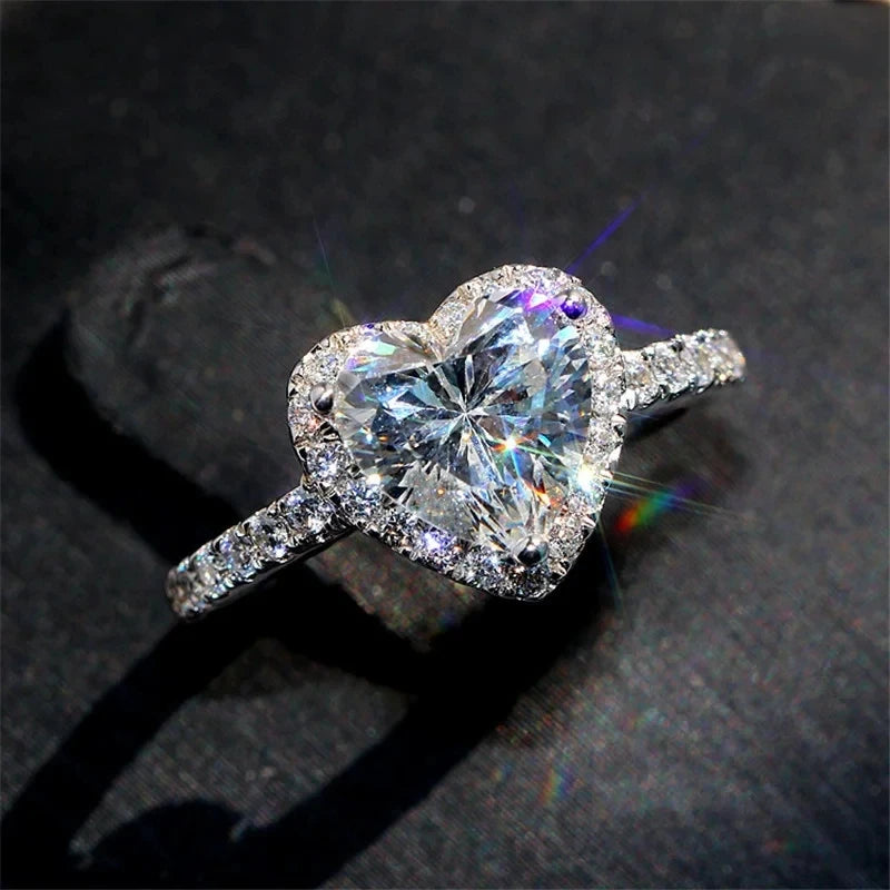 Silver Heart Ring for Women Exquisite Wedding Ring Engagement