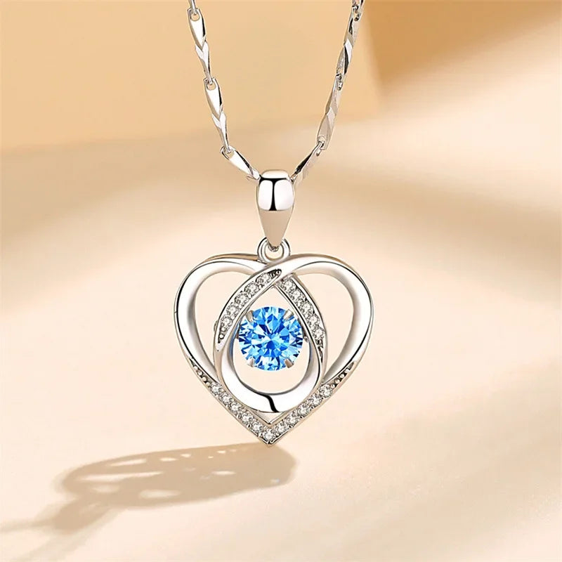 925 Sterling Silver Heart Shaped Necklace Bracelet Set for Women Vintage Crystal Bracelets