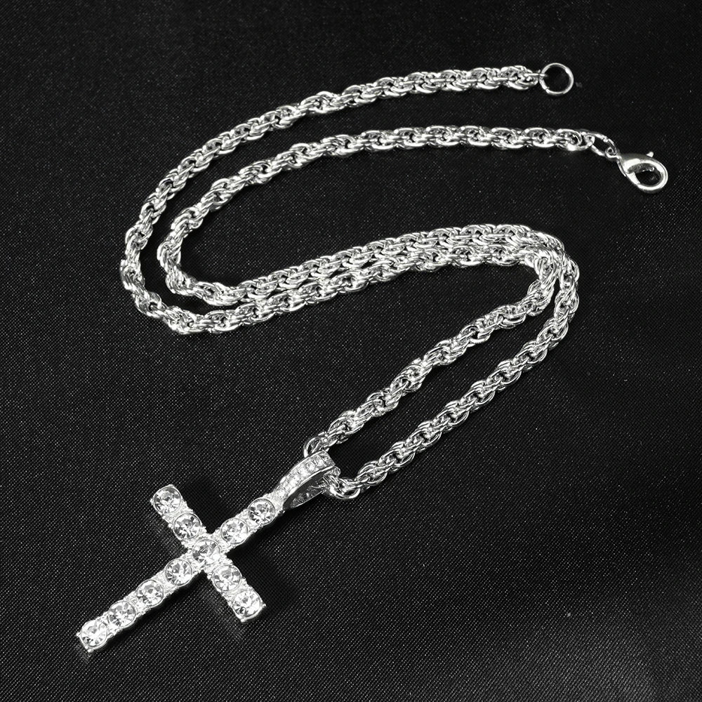 Cross Pendant Necklace with a 4mm Zircon Tennis Chain Men or Women Necklace