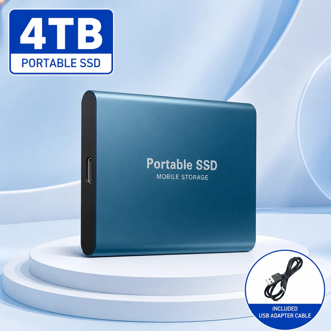 1TB External SSD Portable Hard Drive USB 3.0 Type-C Fast Storage Plug Play for Laptop Mac PC Student Daily Use