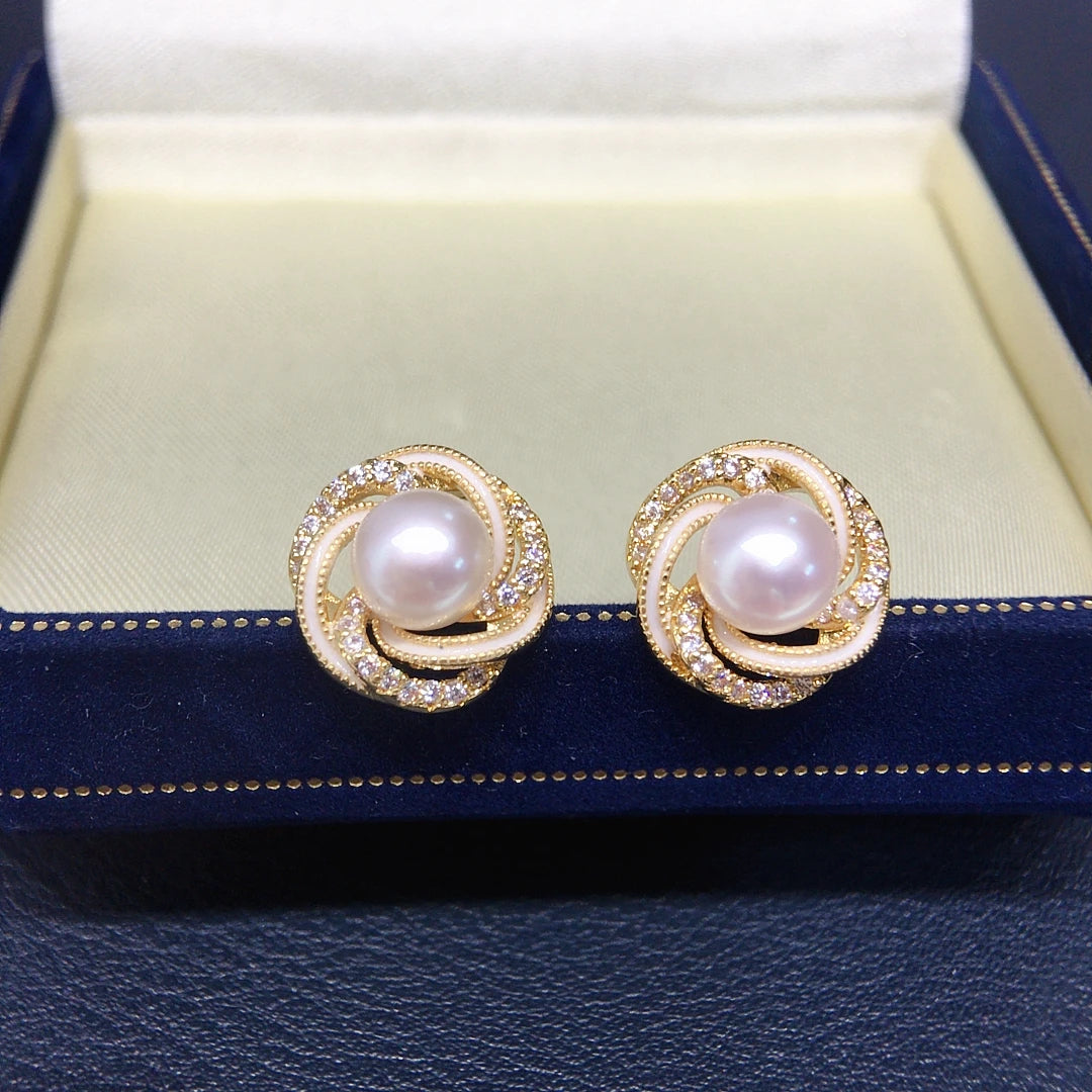 18k Gold and Freshwater Pearl Wedding Set with Bird's Nest Design