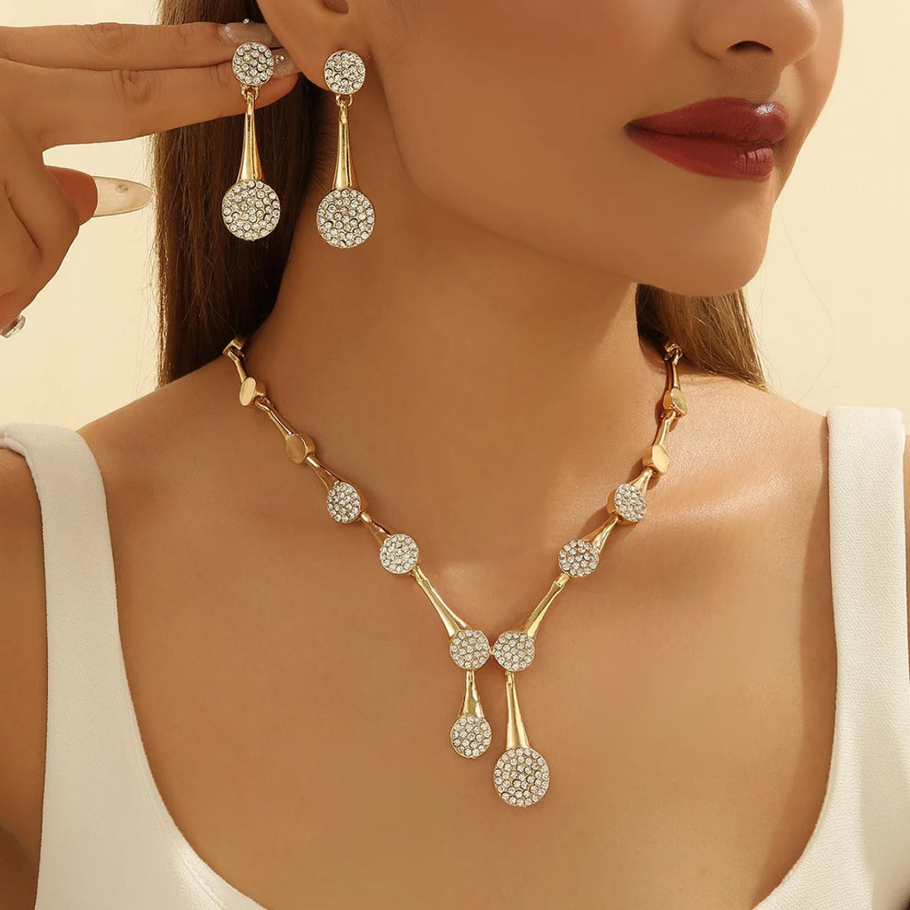 Necklace Earrings Exquisite Set Golden Quiet Elegant Bridal Banquet
