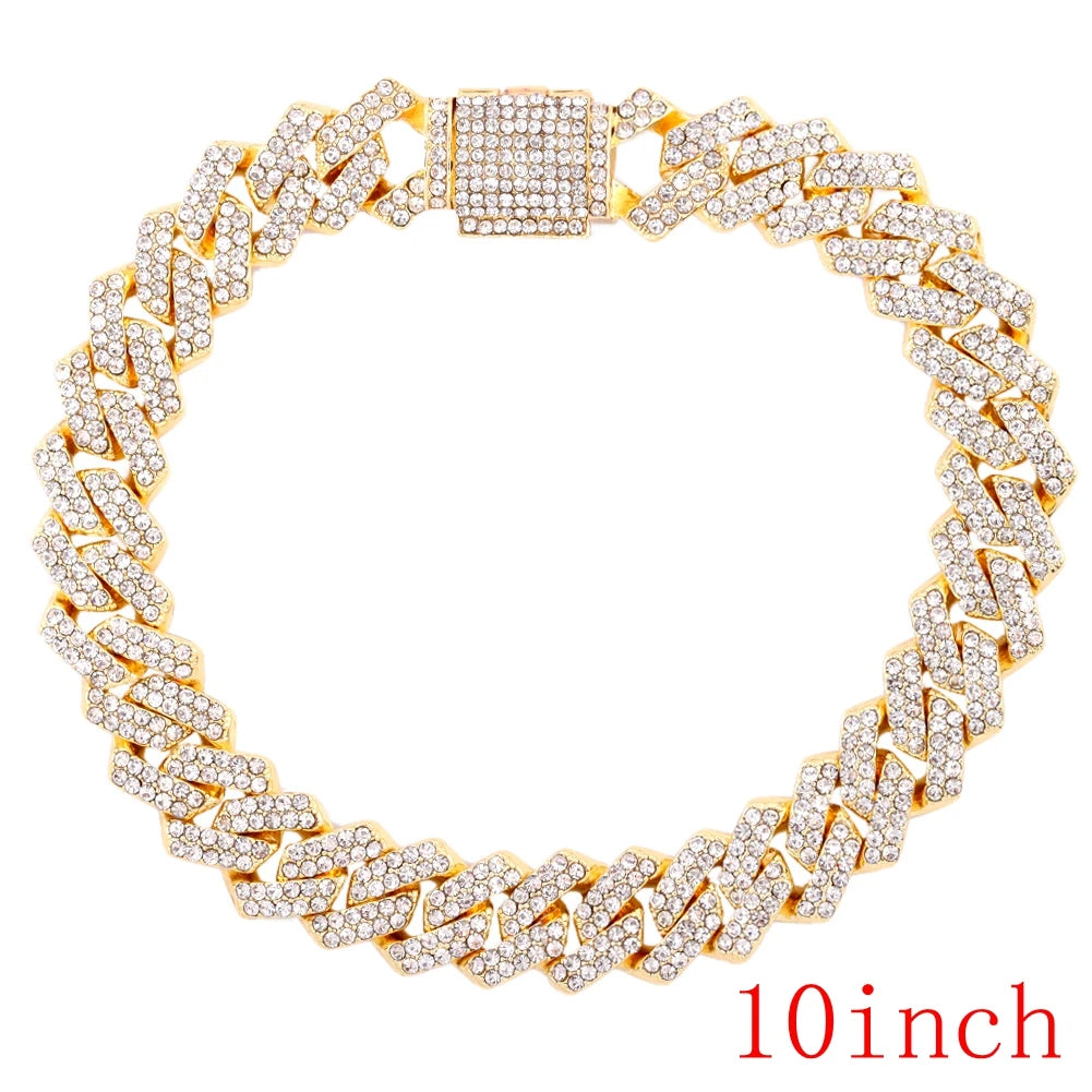 Miami Prong Cuban Link Chain Necklace for Women Gold or Silver2 Row Cuban Choker