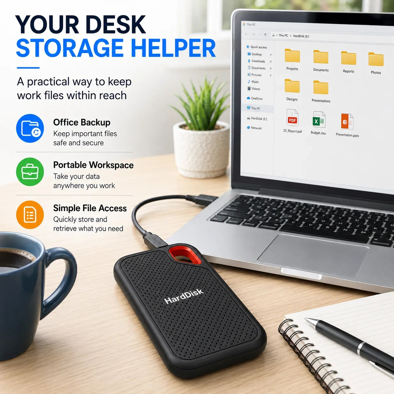 1TB External Hard Drive 2TB Portable SSD USB-C Fast Storage Disk for Laptop Mac PC Phone Photo File Backup