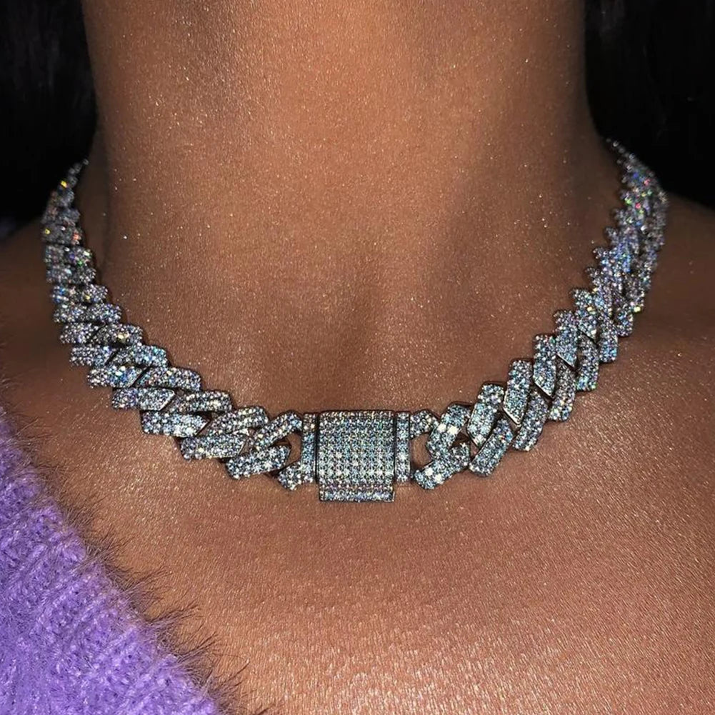 Miami Prong Cuban Link Chain Necklace for Women Gold or Silver2 Row Cuban Choker
