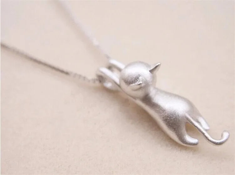 925 Sterling Silver Simple Animal Cute Kitty Clavicle Chain Pendant