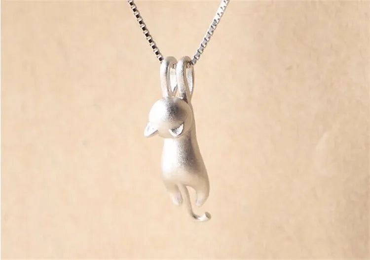 925 Sterling Silver Simple Animal Cute Kitty Clavicle Chain Pendant