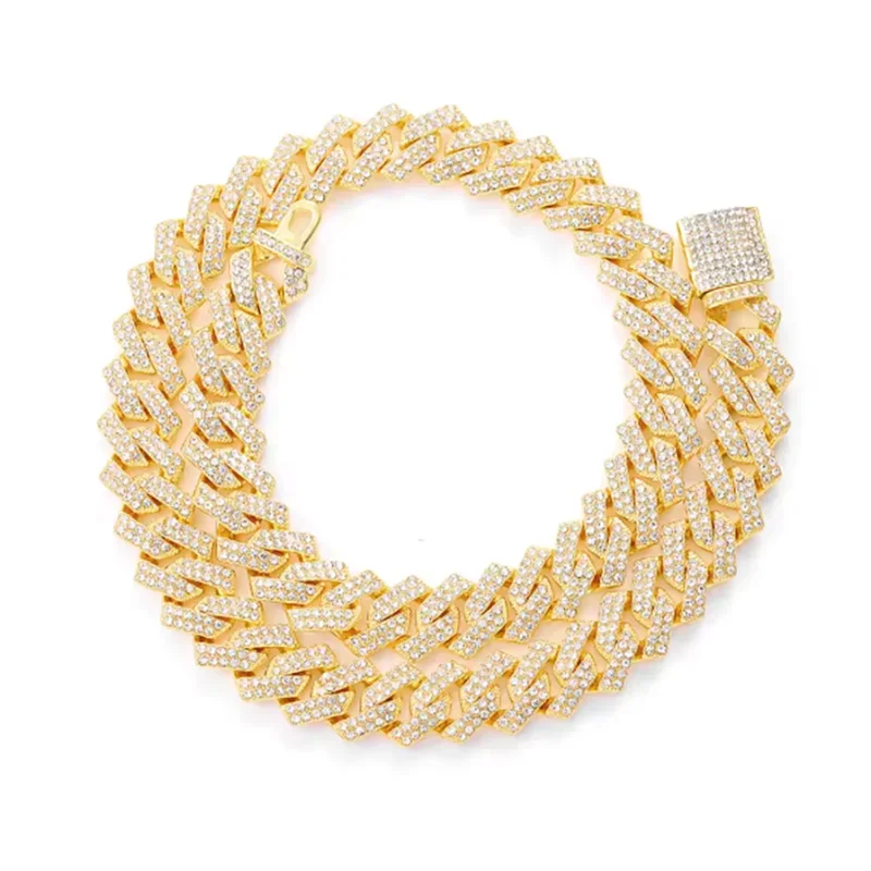 Men's Diamond Inlaid Cuban Chain Watch Set