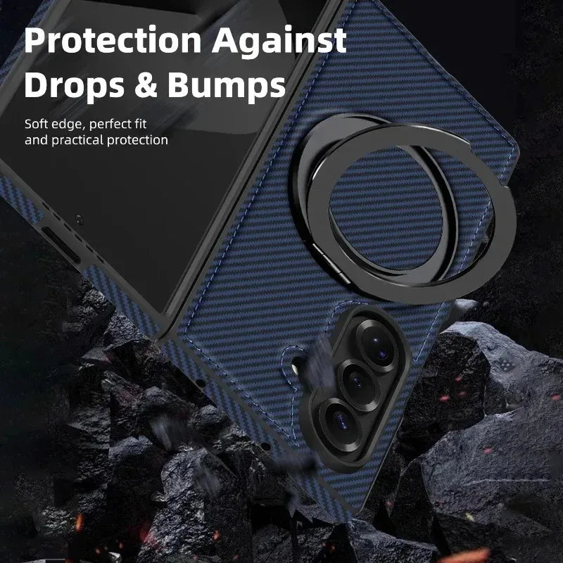 Business Carbon Fiber Texture Magnetic Case for Samsung Galaxy Z Fold 8 Ultra 7 6 5 4 for Magsafe Rotating Stand Protector Cover