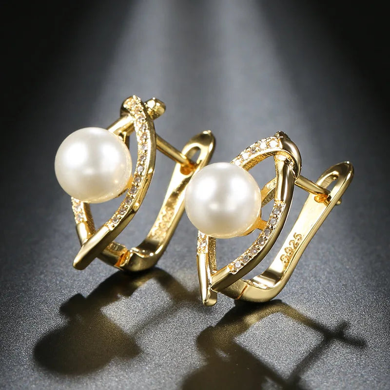Natural Pearl and Diamond Stud Earrings