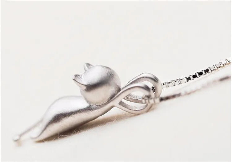 925 Sterling Silver Simple Animal Cute Kitty Clavicle Chain Pendant