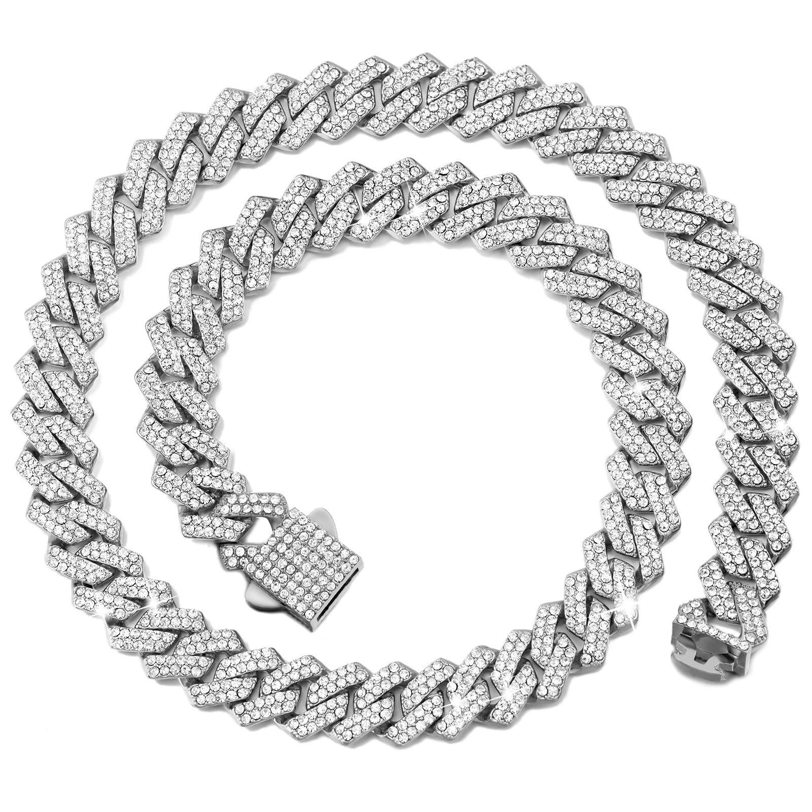Cuban Link Chain 14MM Prong Diamond Cuban Chain Choker Necklaces for Women or Men