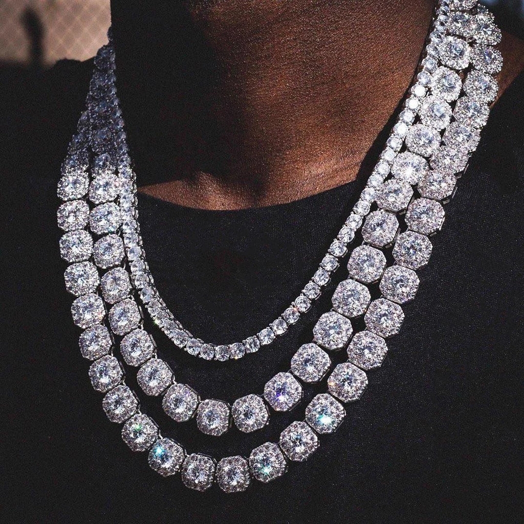 Paved Cuban Link Chain Tennis Necklace Women Men 13/14MM Prong Necklace