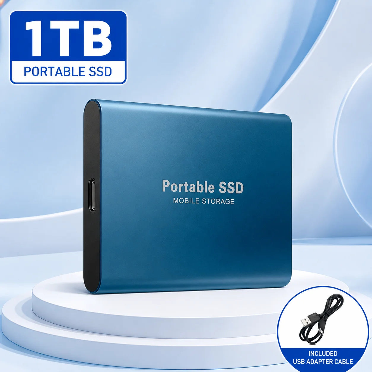 1TB External SSD Portable Hard Drive USB 3.0 Type-C Fast Storage Plug Play for Laptop Mac PC Student Daily Use