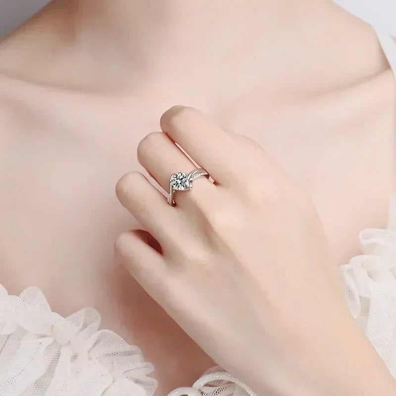 Platinum 1CT- 0.5CT  Rings Girl Angel's Kiss Micro inlaid Diamond Ring Engagement