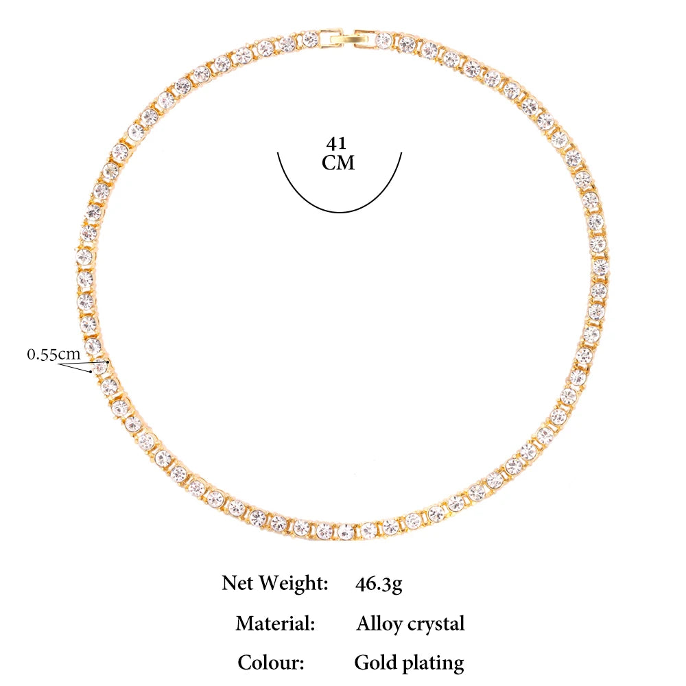 Paved Cuban Link Chain Tennis Necklace Women Men 13/14MM Prong Necklace