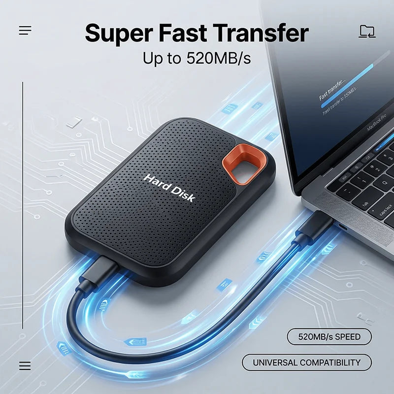 Huge Capacity Portable SSD 128TB High Speed External Hard Drive 1TB Hard Disk 2TB 4TB USB 3.1 Storage Device for Laptop/PC/Phone