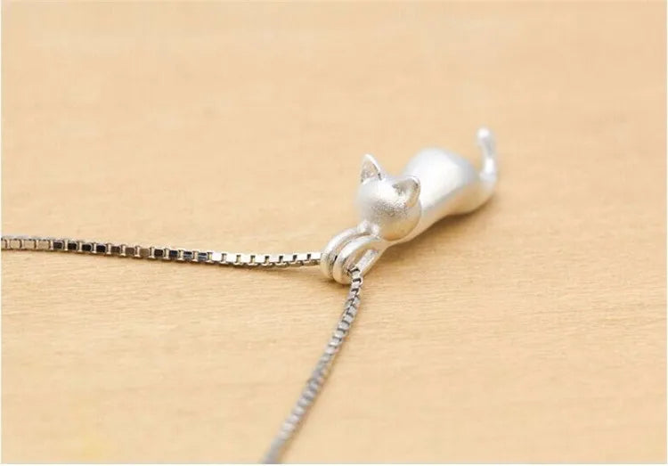 925 Sterling Silver Simple Animal Cute Kitty Clavicle Chain Pendant