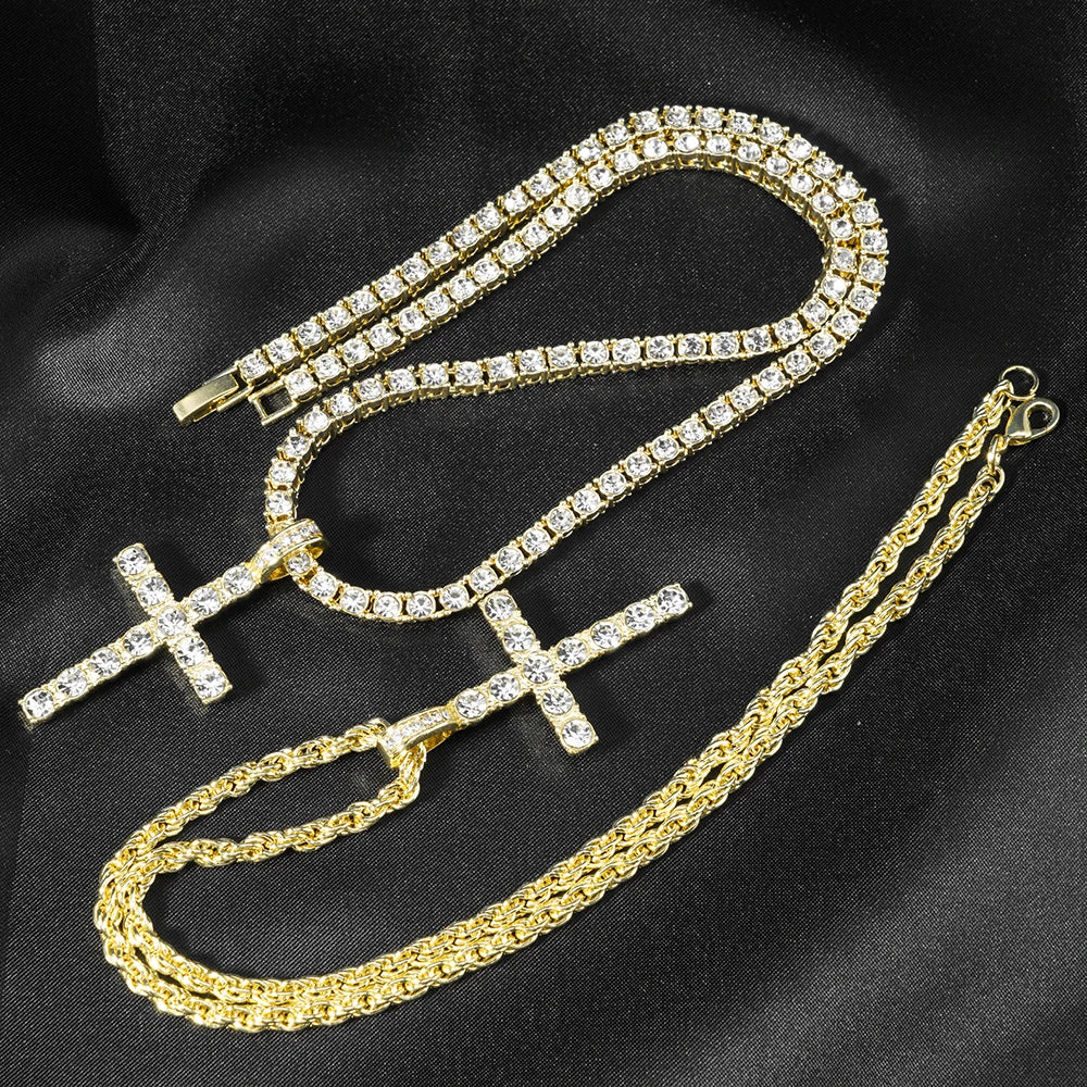 Cross Pendant Necklace with a 4mm Zircon Tennis Chain Men or Women Necklace