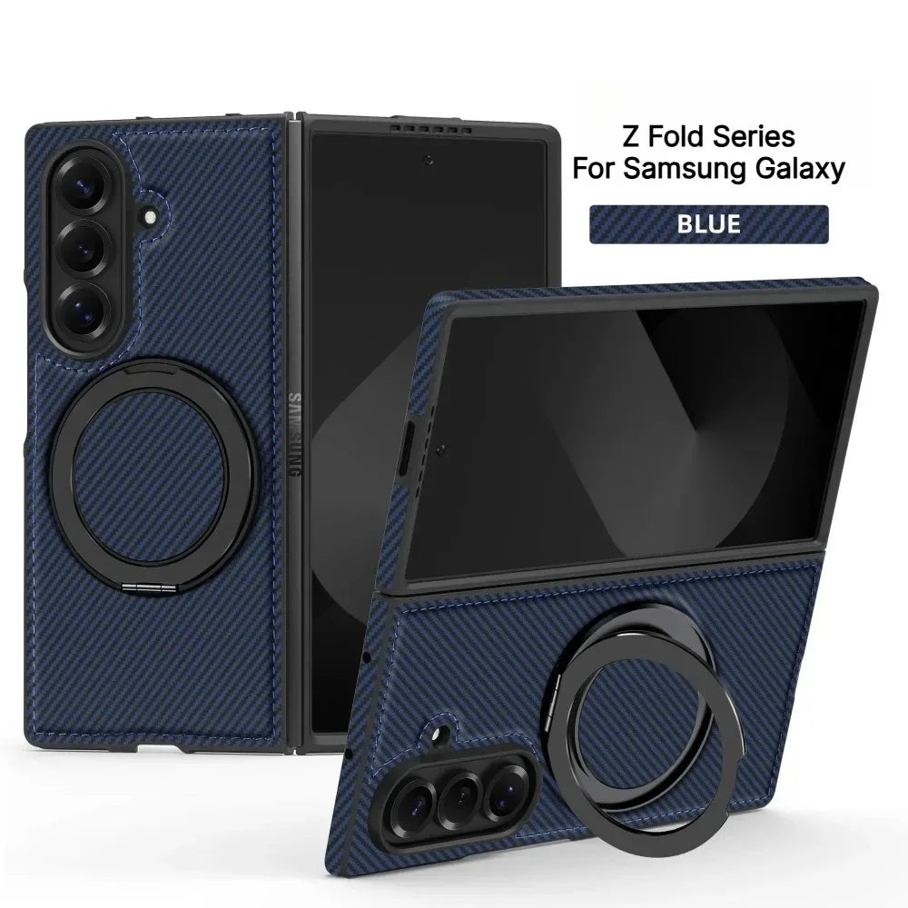Business Carbon Fiber Texture Magnetic Case for Samsung Galaxy Z Fold 8 Ultra 7 6 5 4 for Magsafe Rotating Stand Protector Cover